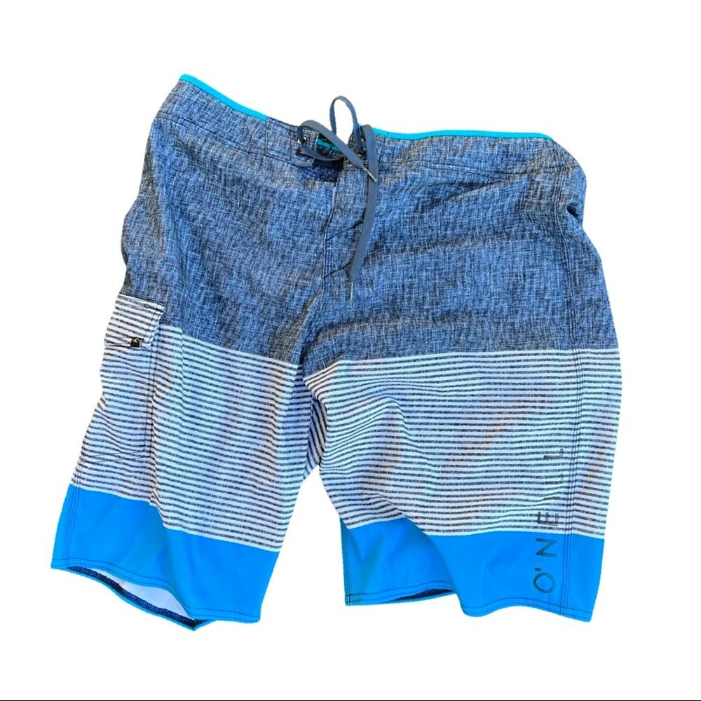 O’Neil board shorts. Knee length.